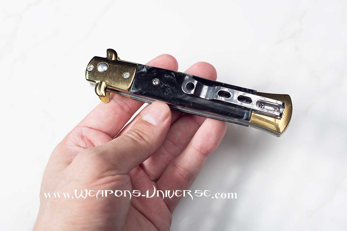 Black Marble Deluxe Gold Switchblade Automatic Knife