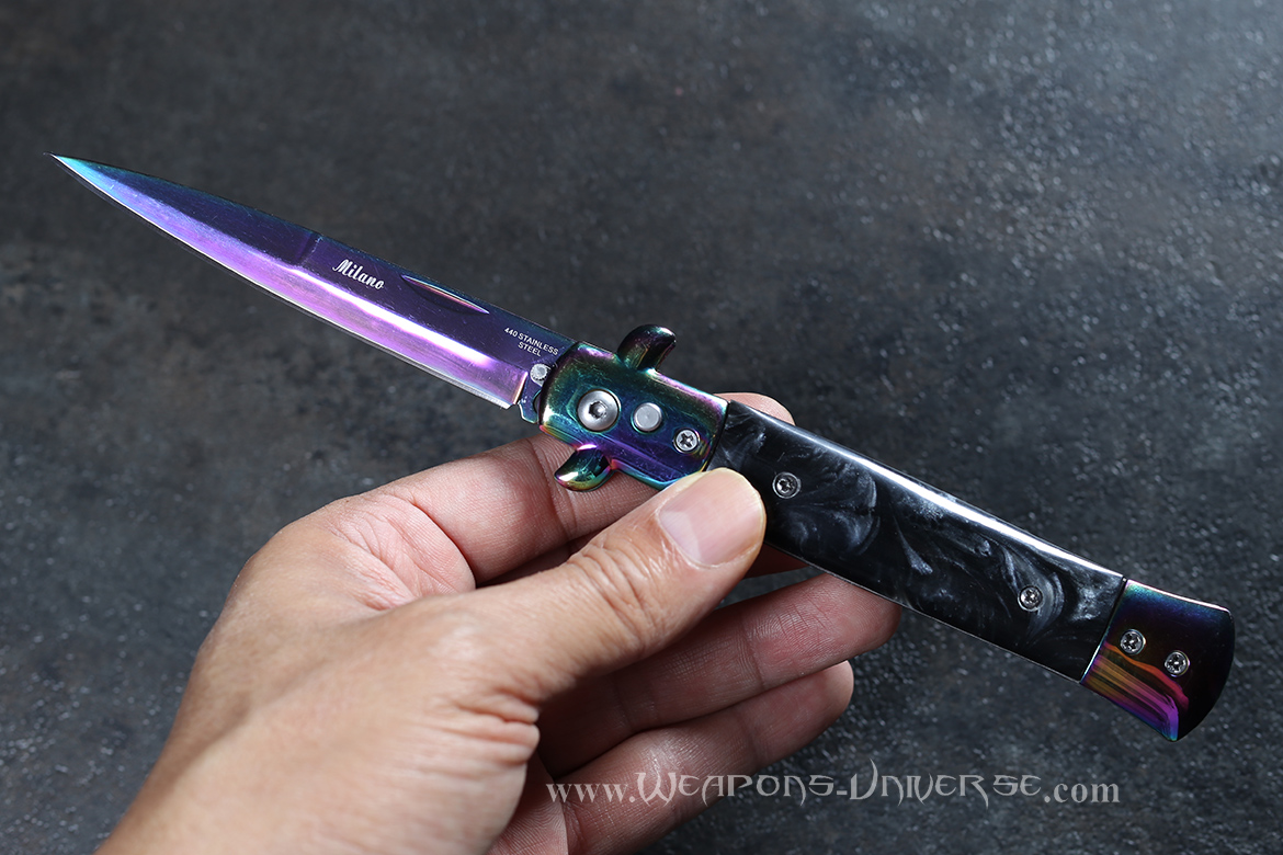 Black Marble Titanium Switchblade Auto Knife