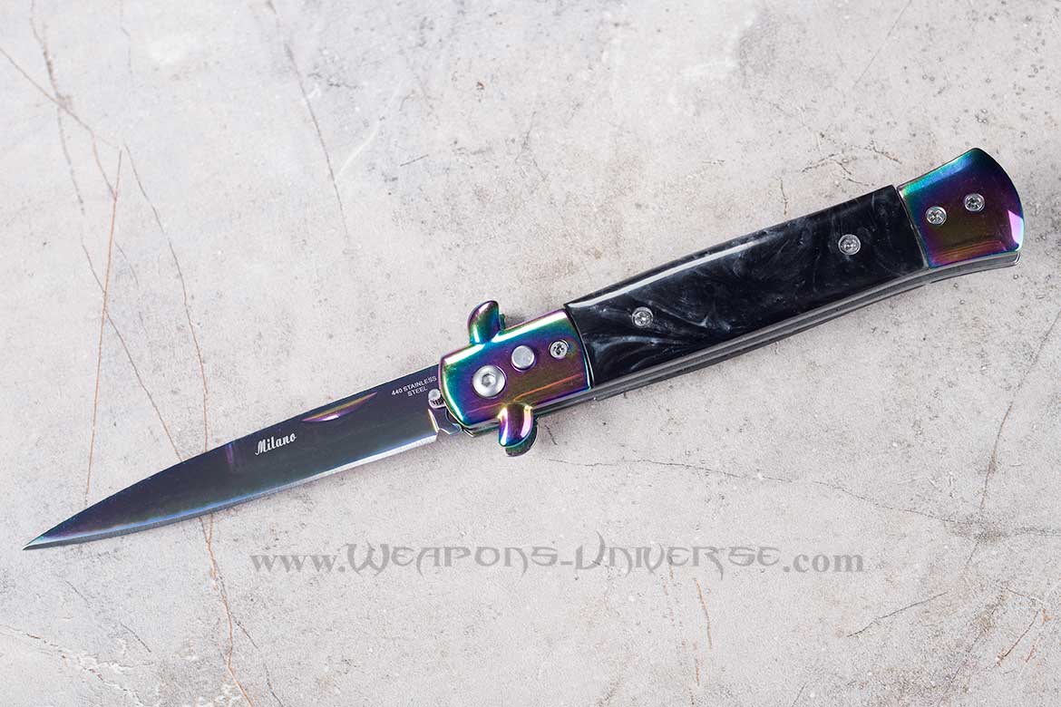Black Marble Deluxe Titanium Switchblade Automatic Knife