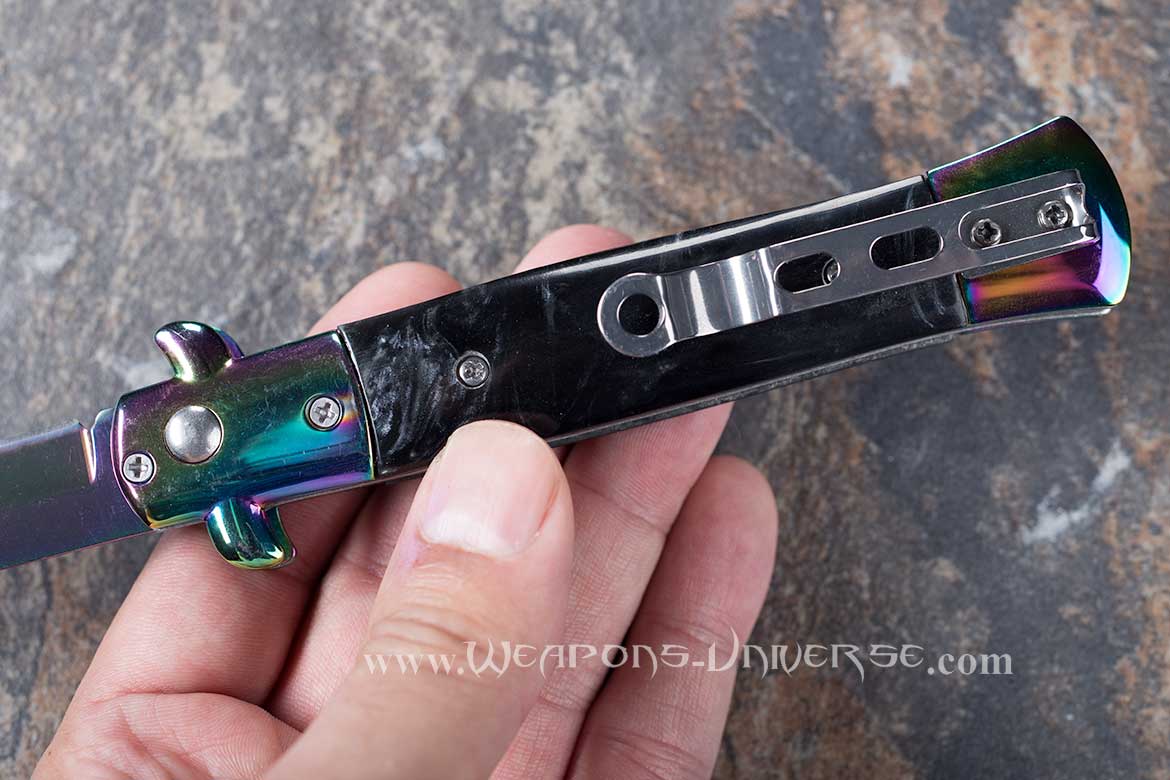 Black Marble Deluxe Titanium Switchblade Automatic Knife