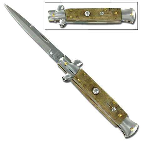 Black Walnut Solid Silver Switchblade Automatic Knife