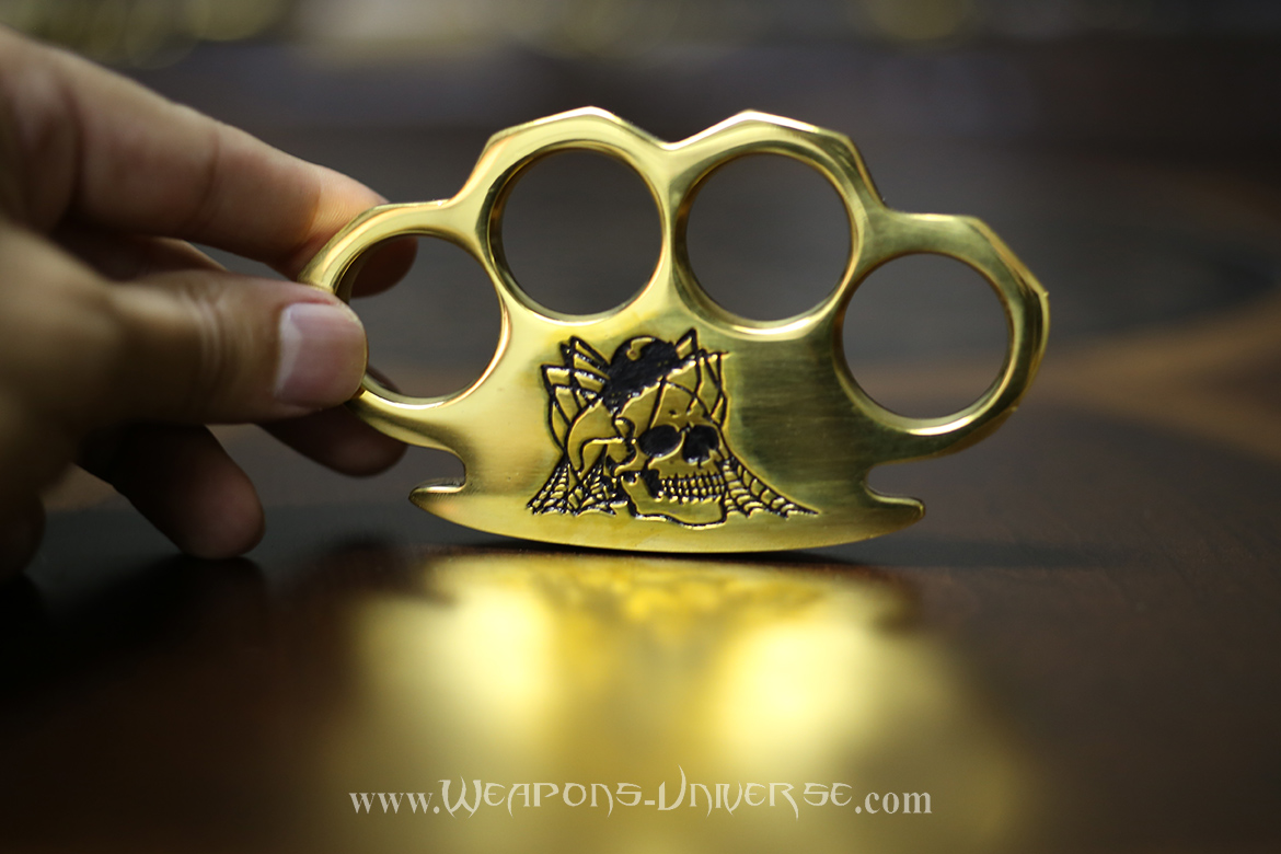 Real Brass Knuckles, Heavy Duty, Black Widow Skull in Black