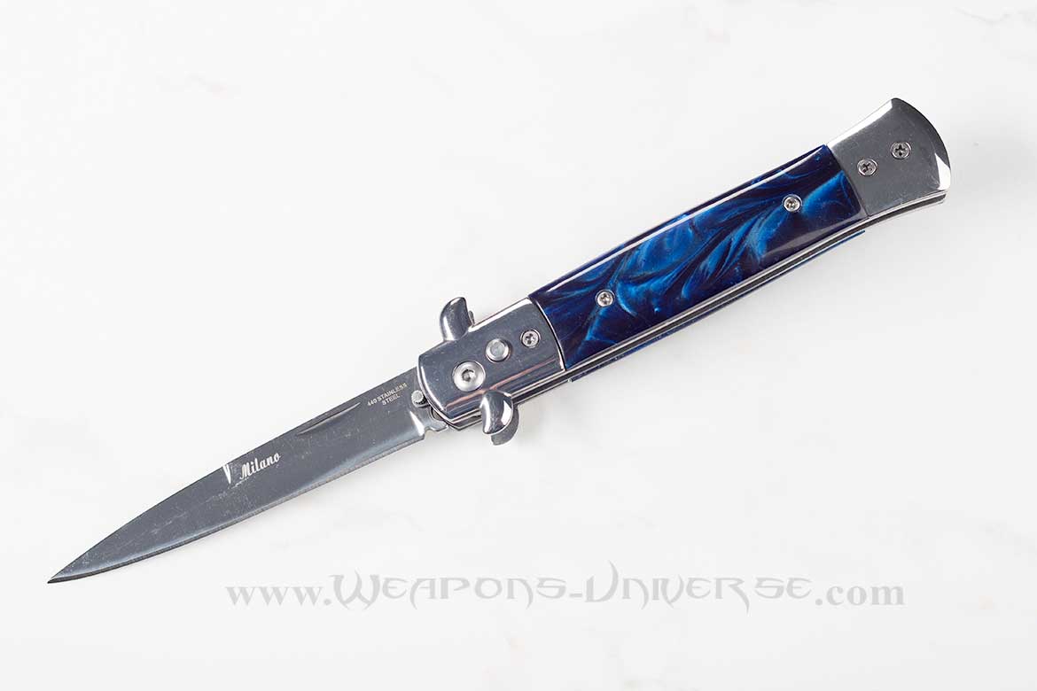 Blue Marble Deluxe Switchblade Automatic Knife