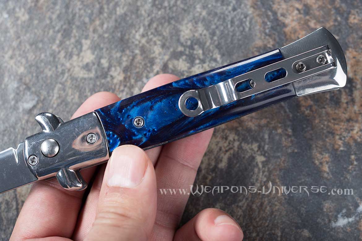 Blue Marble Switchblade Automatic Knife, Pocket Clip