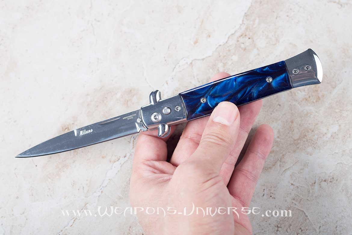 Blue Marble Switchblade Automatic Knife