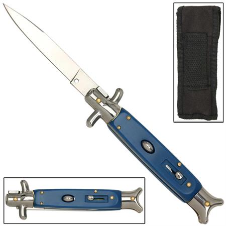 Blue Shark Tail Stiletto Automatic Switchblade Knife