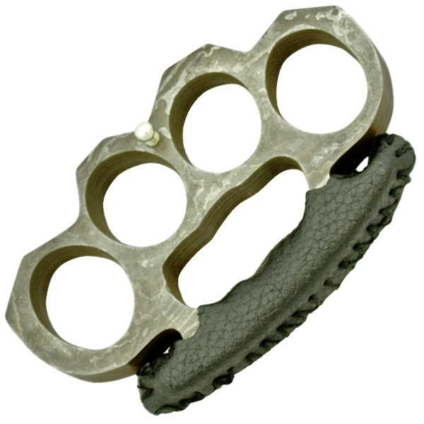 Damascus Steel Brass Knuckles, Leather Padding