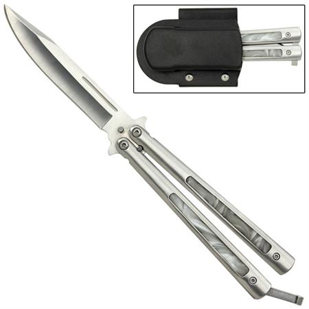 Butterfly Knife, Pearl Marble Silver