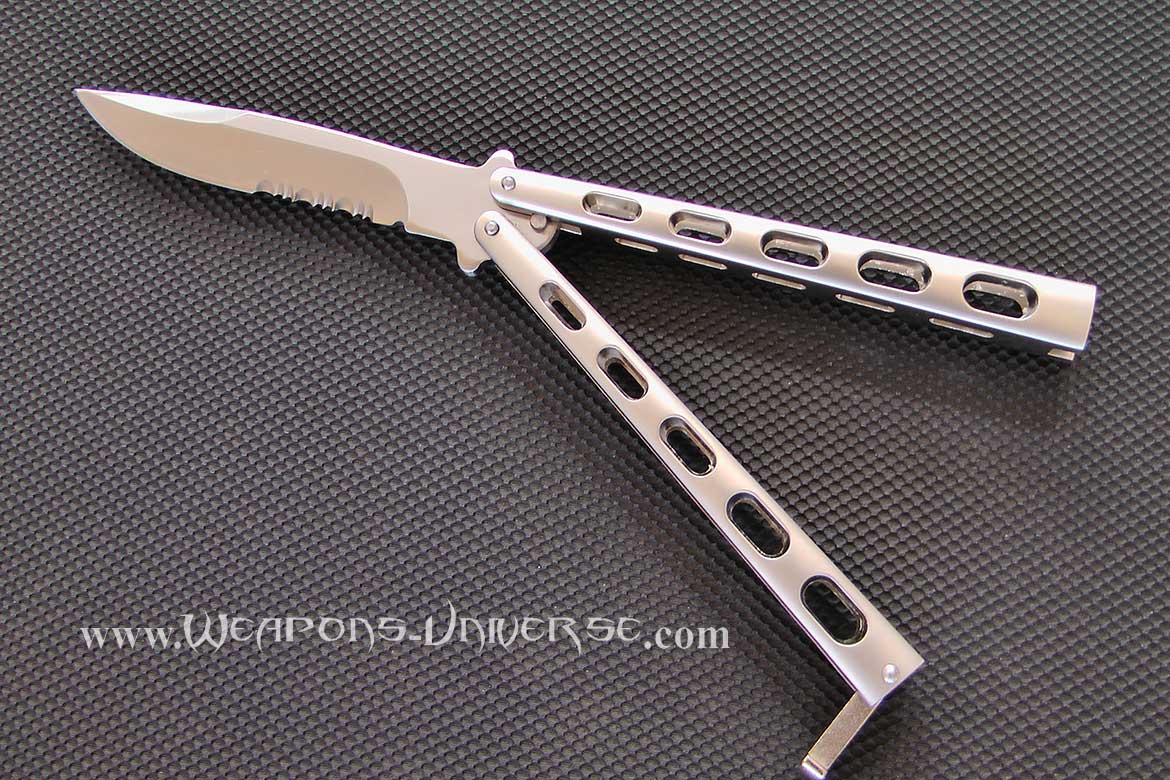 Butterfly Knife, Silver, Serrated, Heavy Duty