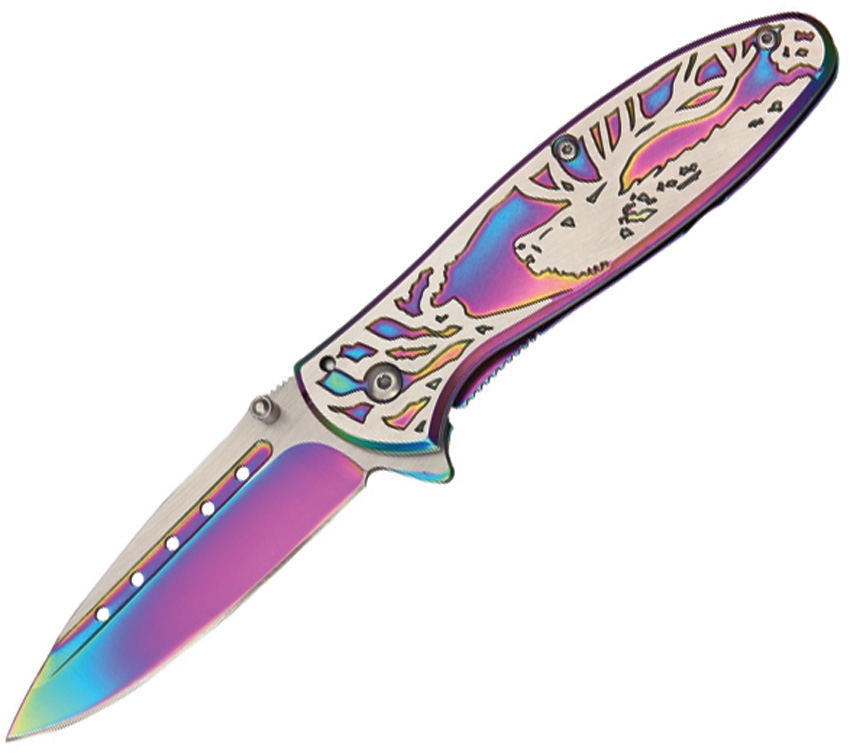 China Made CN300267RB Deer Linerlock Knife, Rainbow