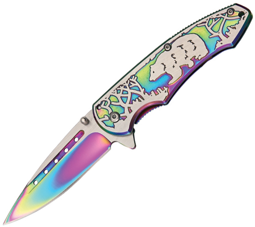 China Made CN300268RB Bear Linerlock Knife, Rainbow
