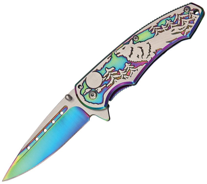 China Made CN300269RB Wolf Linerlock Knife, Rainbow
