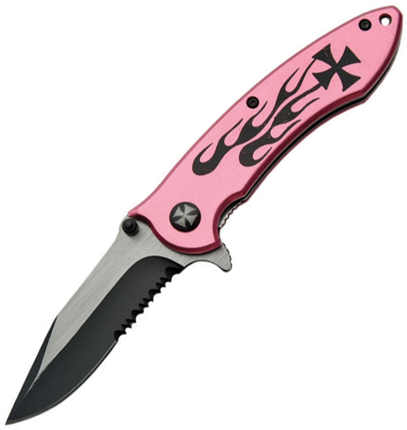China Made CN300280PK Flame Linerlock A/O Knife, Pink