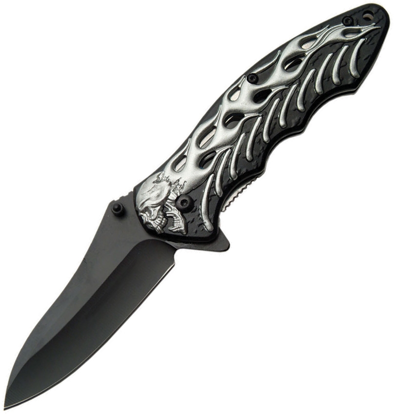 China Made CN300290GY Skull Linerlock A/O Knife, Gray