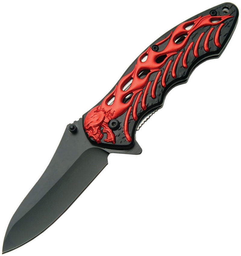 China Made CN300290RD Skull Linerlock A/O Knife, Red