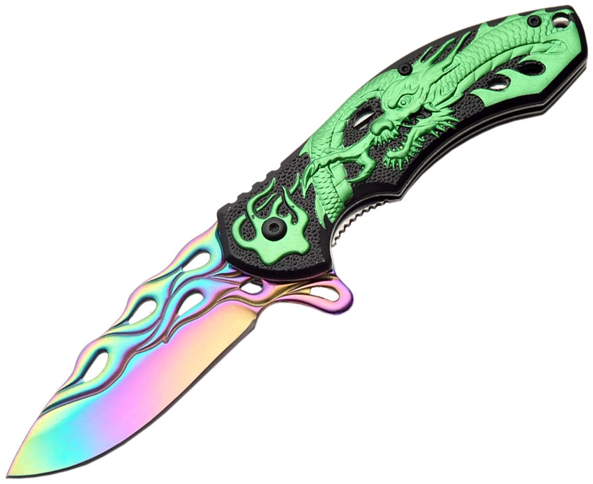 China Made CN300291GN Dragon Flame Folder Knife, Green