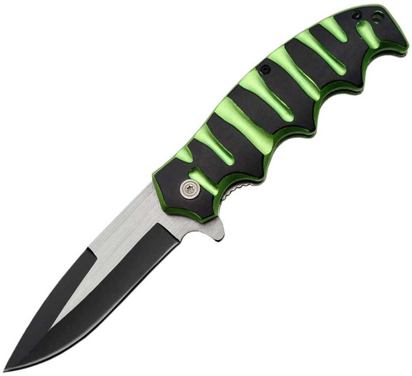 China Made CN300299GN Linerlock A/O Knife, Green, Black