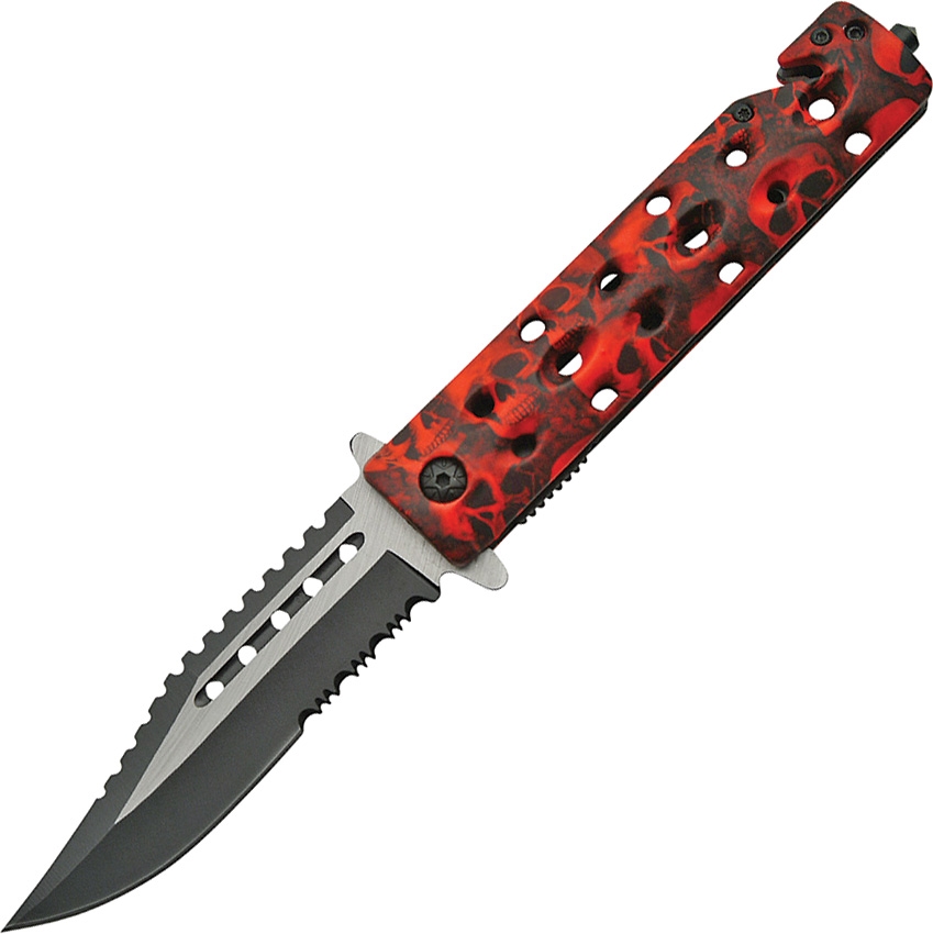 China Made CN300325RD Skull Linerlock A/O Knife, Red