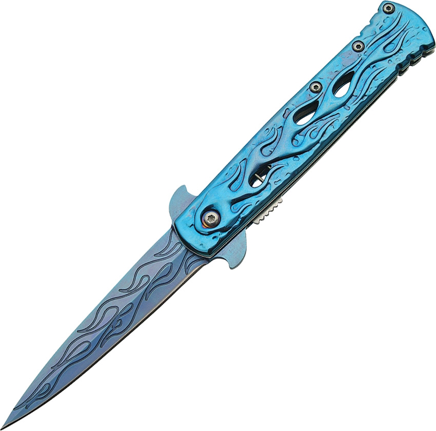 China Made CN300345BL Flame Linerlock A/O Knife, Blue
