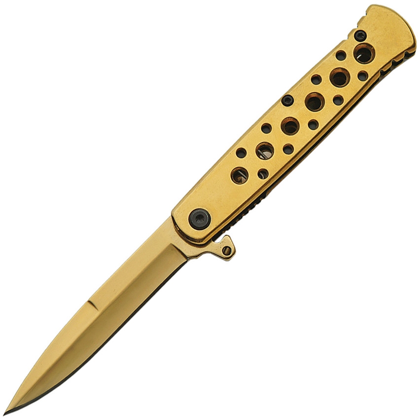 China Made CN300381GD Linerlock A/O Knife, Gold