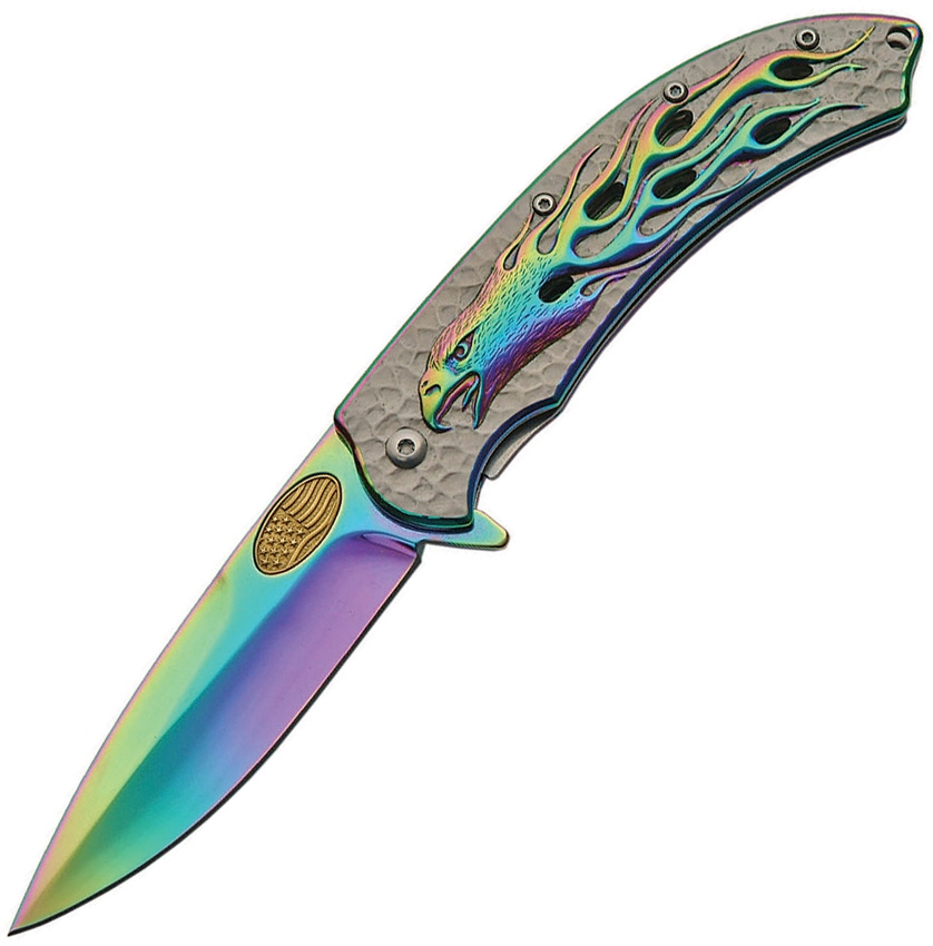 China Made CN300402 Linerlock A/O Knife, Rainbow 