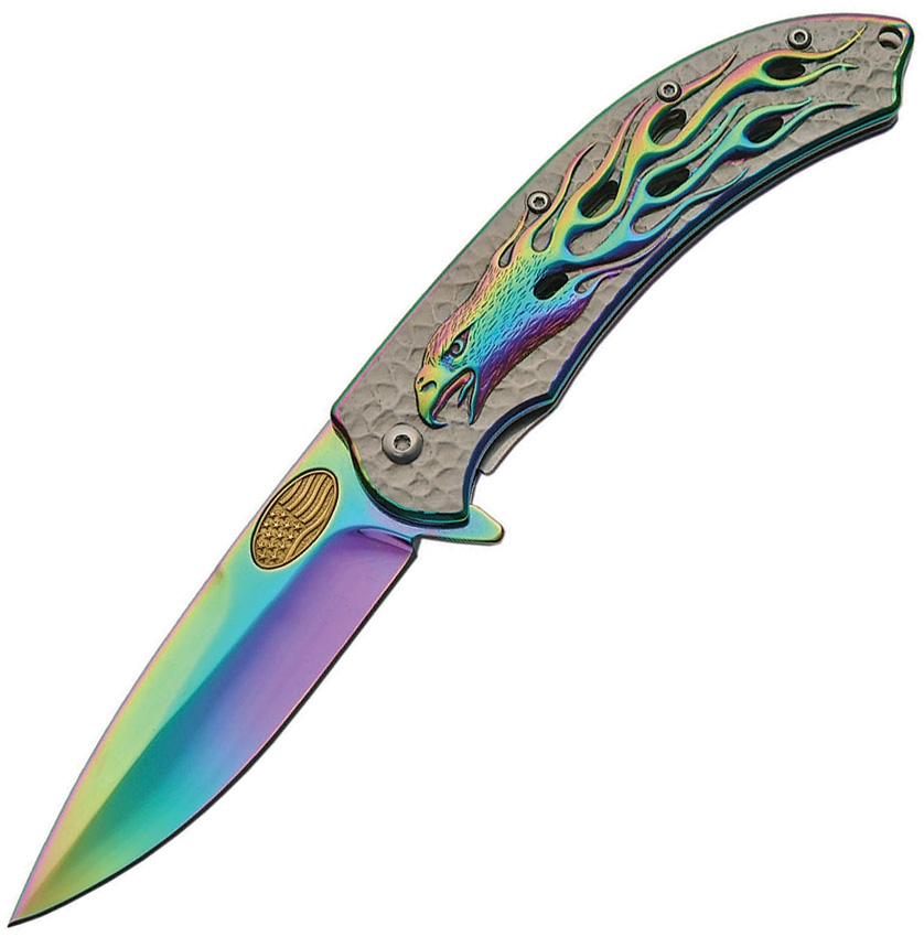 China Made CN300402 Linerlock A/O Knife, Rainbow