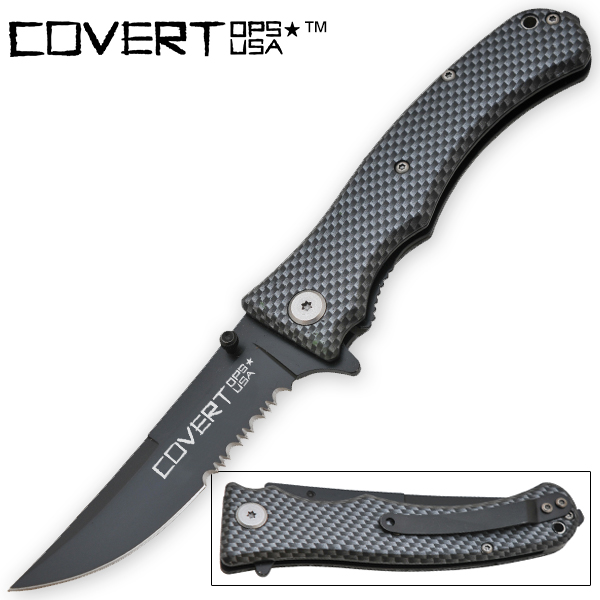 Covert Ops Rescue Spring Assisted Knife, Carbon Fiber Handle Finish