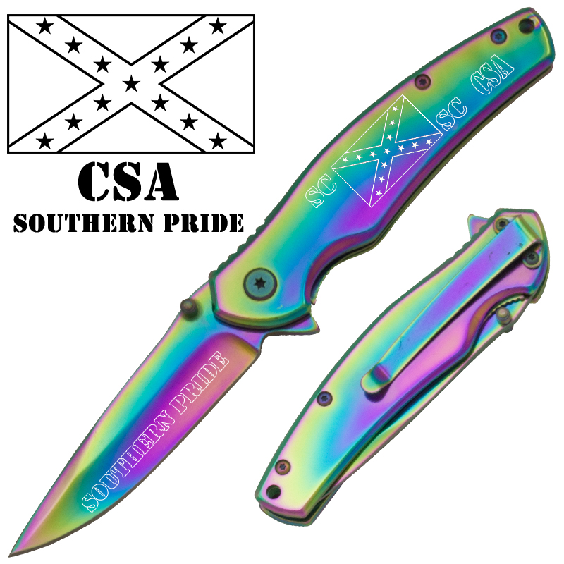 CSA Southern Pride Rainbow Titanium Spring Assisted Knife