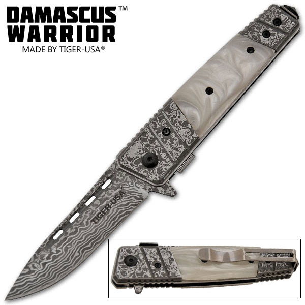 Damascus Warrior Spring Assisted Knives