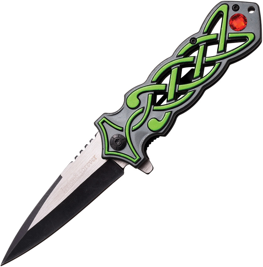 Dark Side DSA021GN Celtic Linerlock A/O Knife, Green, Gray
