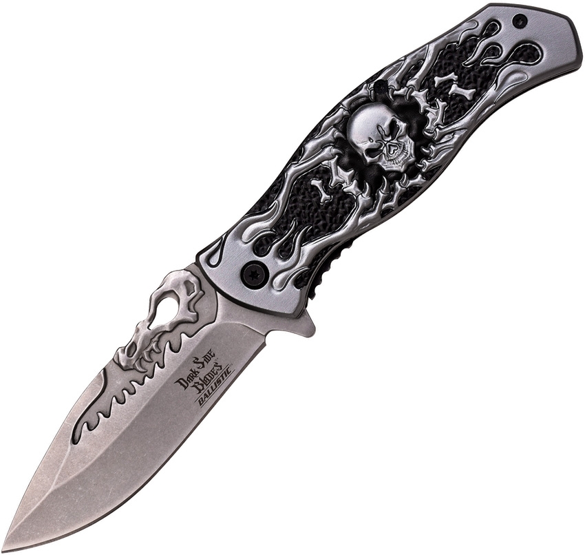 Dark Side DSA024GY Skull Linerlock A/O Knife, Gray