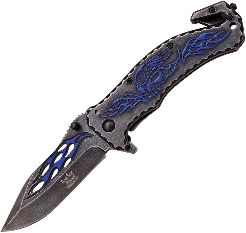 Dark Side DSA027BL Skull Framelock A/O Knife, Blue