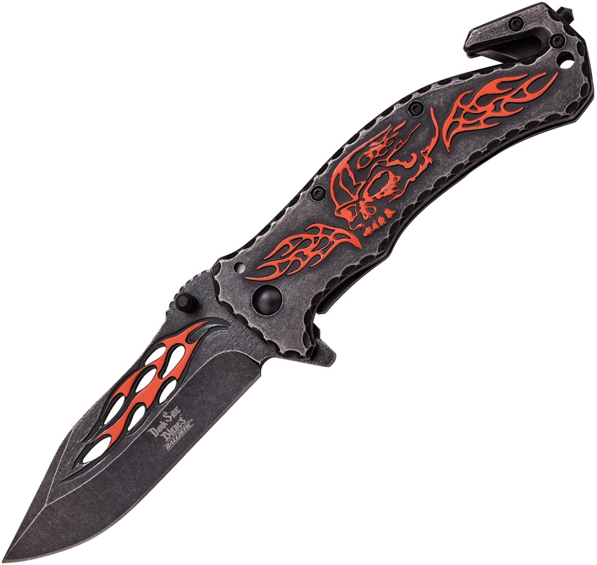 Dark Side DSA027OR Skull Framelock A/O Knife, Orange