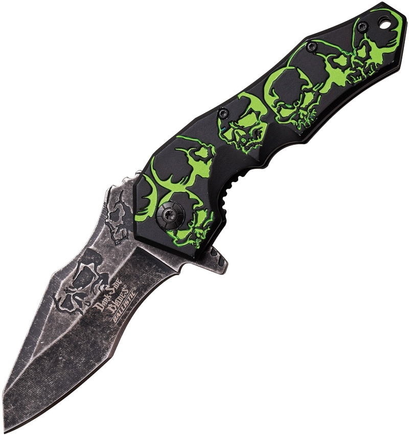 Dark Side DSA029GN Skull Linerlock A/O Knife, Green
