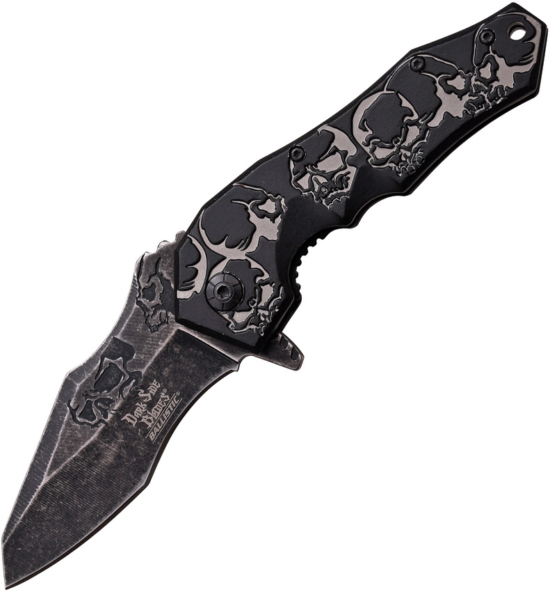 Dark Side DSA029GY Skull Linerlock A/O Knife, Gray