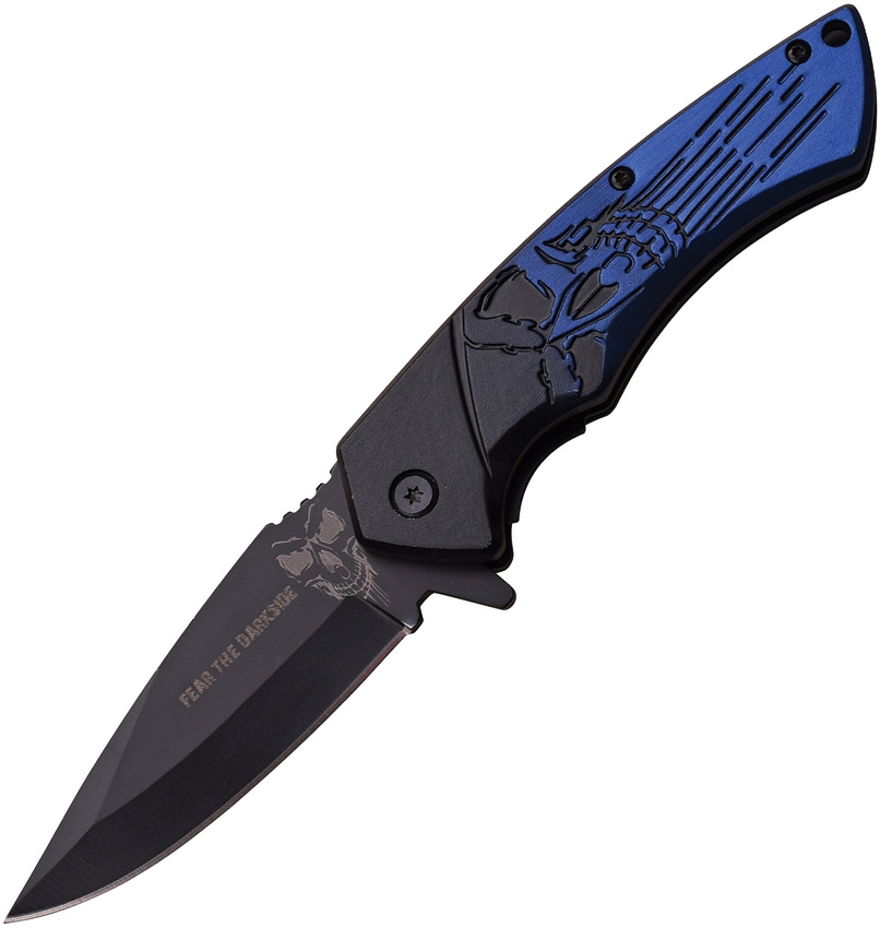 Dark Side DSA053BL Skull Linerlock A/O Knife, Blue