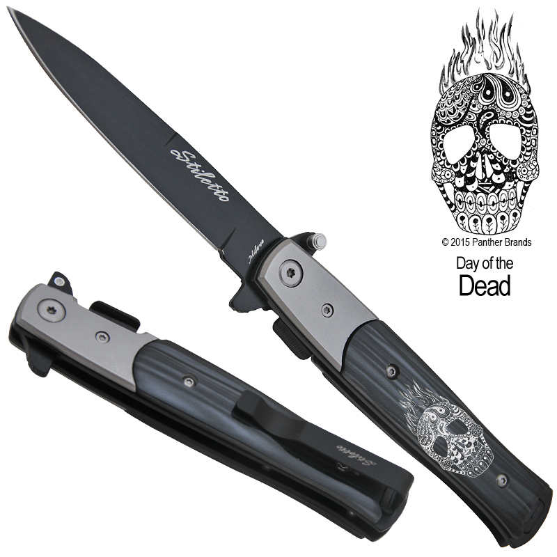 Day of the Dead Grey Pearl Handle Folding Knife