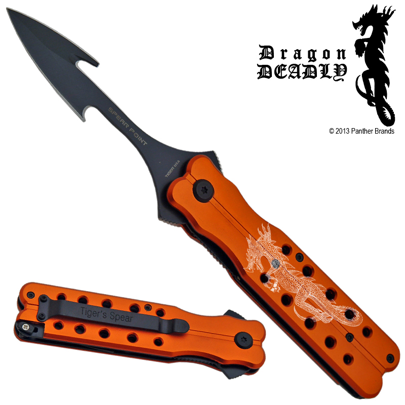 Deadly Dragon Butterfly Style Folding Knife (Spear Point) - Orange