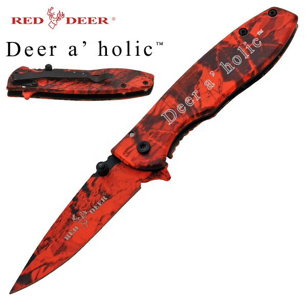 Deer A' Holic Spring Assisted Deer Knife, Red Camo