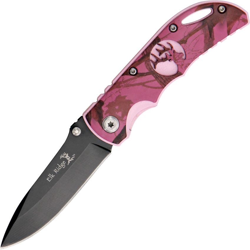 Elk Ridge ER134PC Folder Knife, Pink Camo