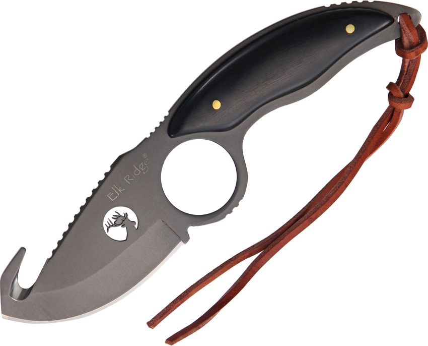Elk Ridge ER529BW Guthook Knife, Black