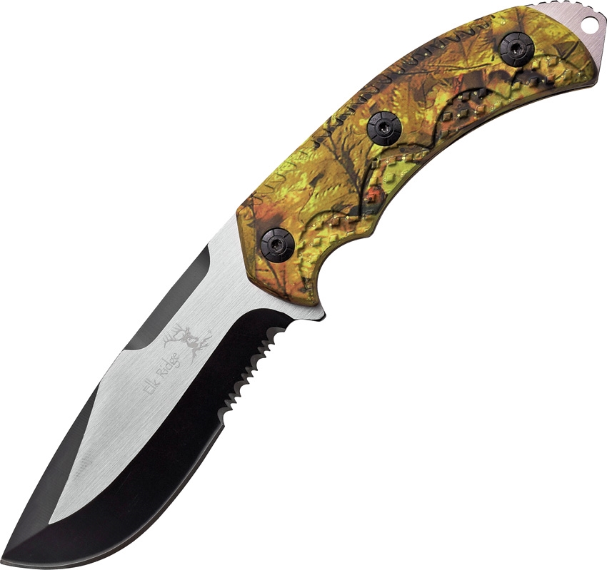 Elk Ridge ER537CA Fixed Blade Hunter Knife, Camo