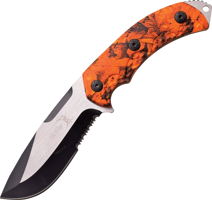 Elk Ridge ER537OC Fixed Blade Hunter Knife, Orange Camo