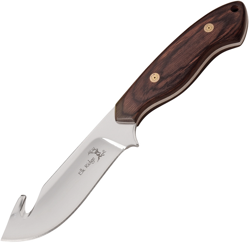 Elk Ridge ER563PW Fixed Blade Guthook Knife, Pakkawood