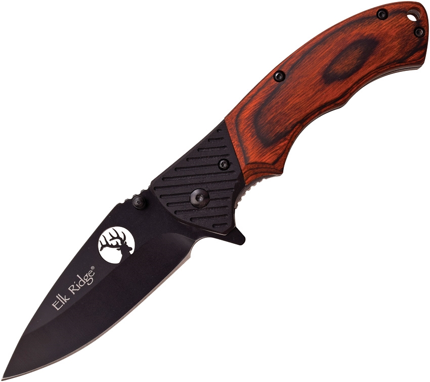 Elk Ridge ER566BPW Linerlock Knife, Brown, Wood