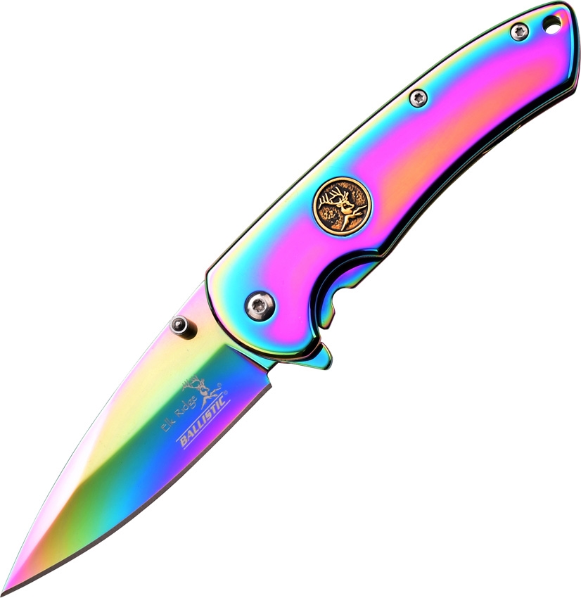 Elk Ridge ERA005RB Framelock A/O Knife, Rainbow