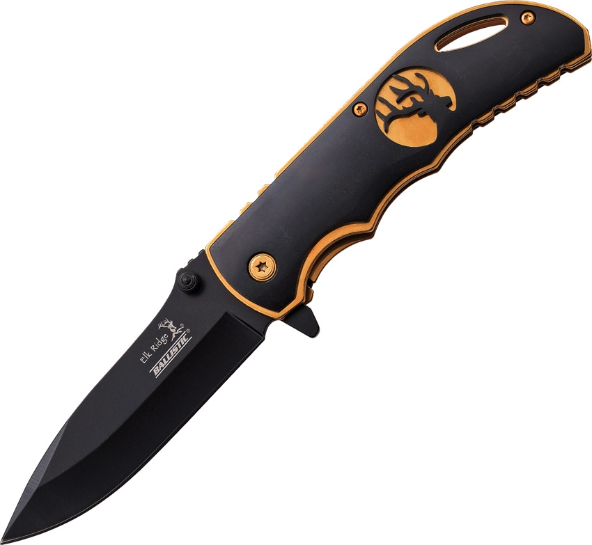 Elk Ridge ERA008BG Linerlock A/O Knife, Black, Gold