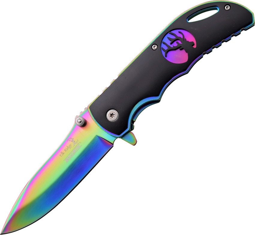 Elk Ridge ERA008RB Linerlock A/O Knife, Rainbow