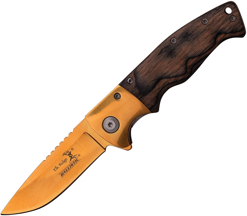 Elk Ridge ERA010GBK Linerlock A/O Knife, Gold