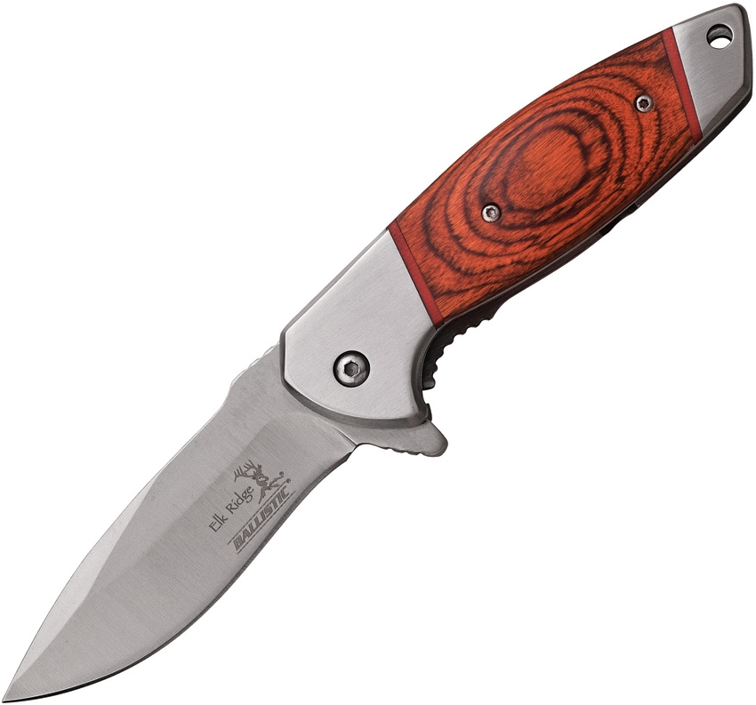 Elk Ridge ERA163WD Framelock A/O Knife, Brown, Pakkawood